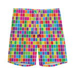 Rainbow Squares Pattern Print Men's Sports Shorts