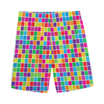 Rainbow Squares Pattern Print Men's Sports Shorts