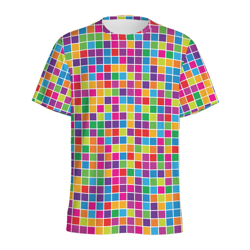 Rainbow Squares Pattern Print Men's Sports T-Shirt
