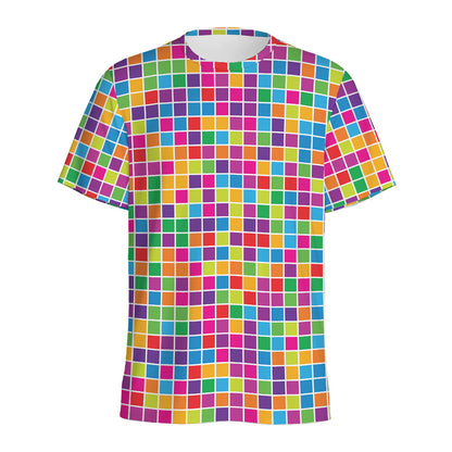 Rainbow Squares Pattern Print Men's Sports T-Shirt