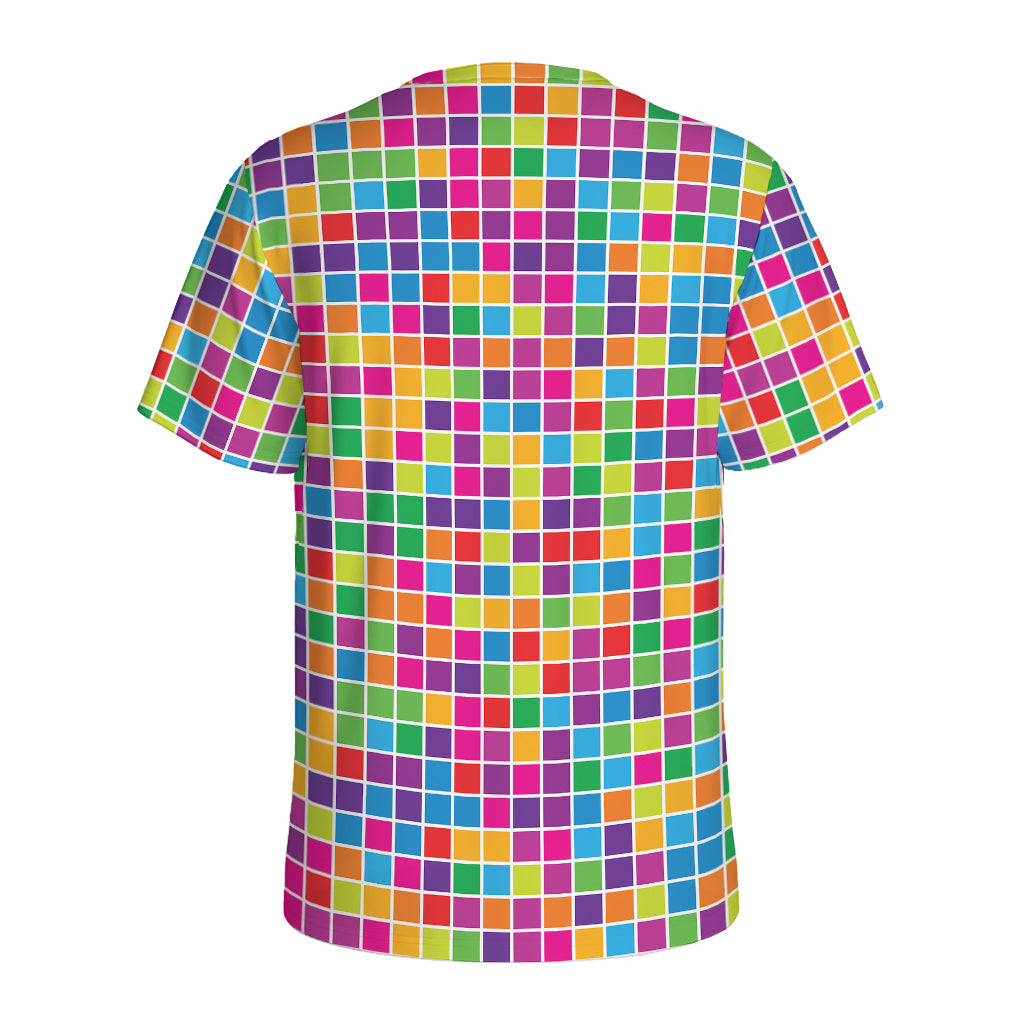 Rainbow Squares Pattern Print Men's Sports T-Shirt