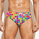 Rainbow Squares Pattern Print Men's Swim Briefs