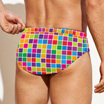 Rainbow Squares Pattern Print Men's Swim Briefs
