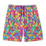 Rainbow Squares Pattern Print Men's Swim Trunks