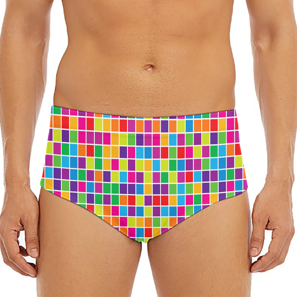 Rainbow Squares Pattern Print Men's Triangle Swim Briefs