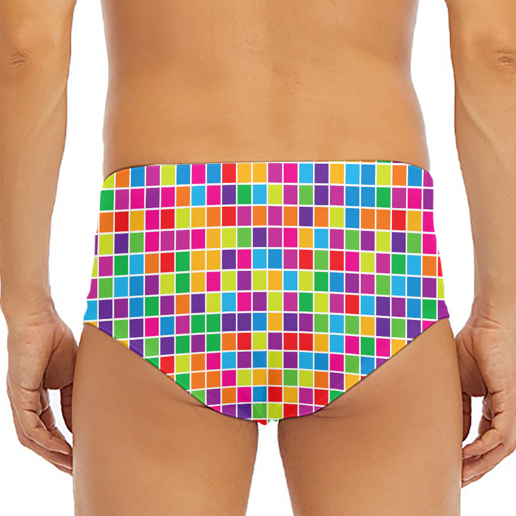 Rainbow Squares Pattern Print Men's Triangle Swim Briefs