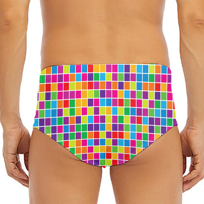 Rainbow Squares Pattern Print Men's Triangle Swim Briefs