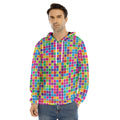 Rainbow Squares Pattern Print Men's Velvet Pullover Hoodie