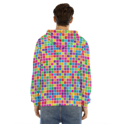 Rainbow Squares Pattern Print Men's Velvet Pullover Hoodie