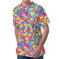 Rainbow Squares Pattern Print Men's Velvet T-Shirt