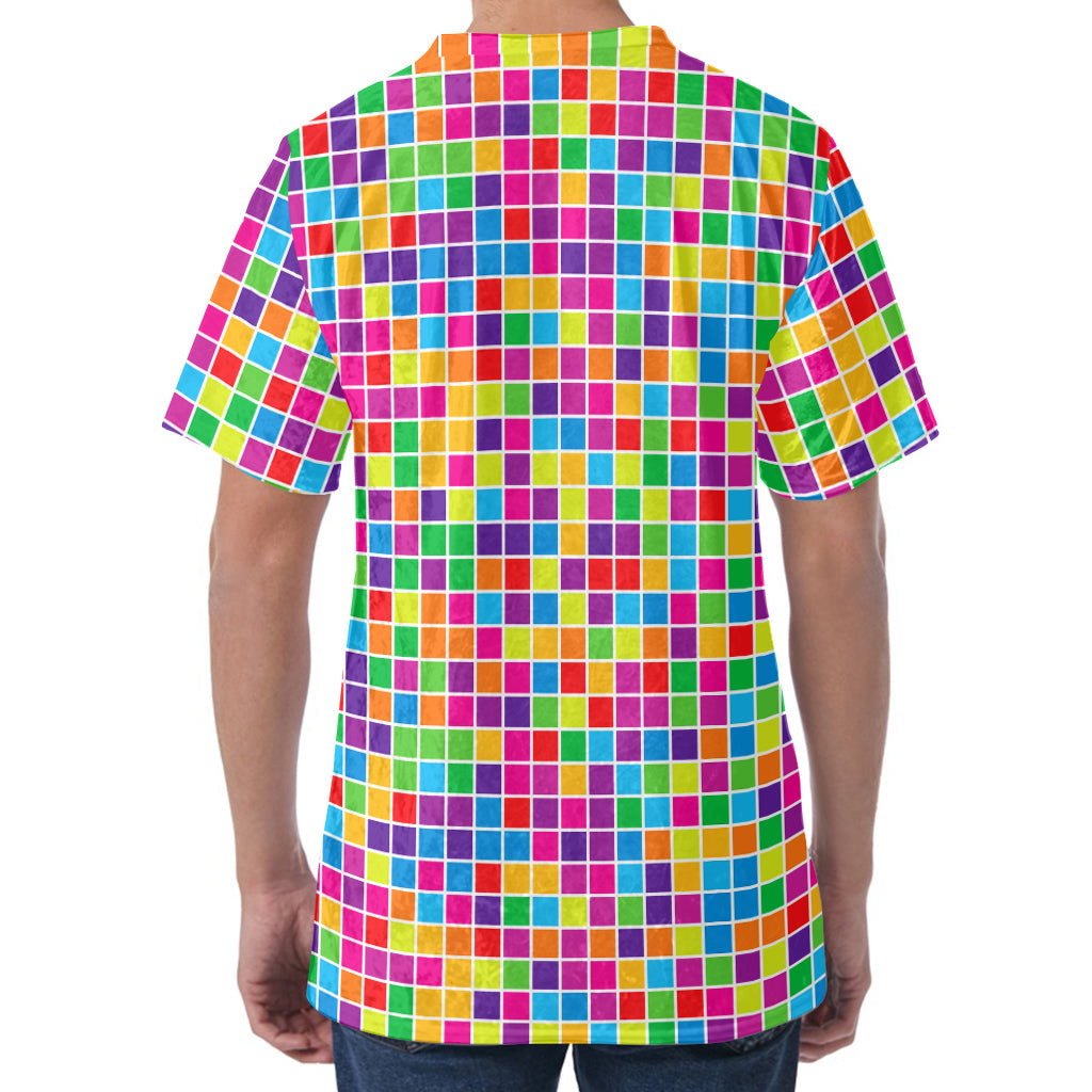 Rainbow Squares Pattern Print Men's Velvet T-Shirt