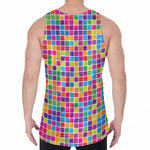Rainbow Squares Pattern Print Men's Velvet Tank Top