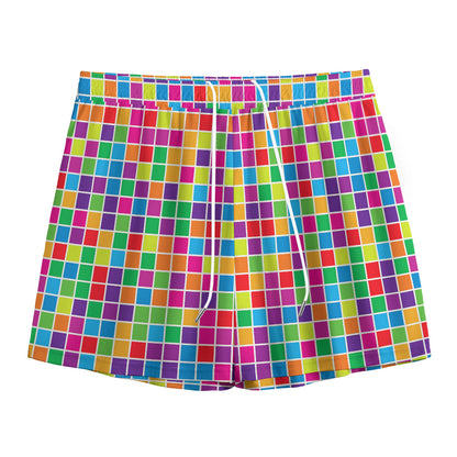 Rainbow Squares Pattern Print Mesh Shorts