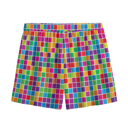 Rainbow Squares Pattern Print Mesh Shorts