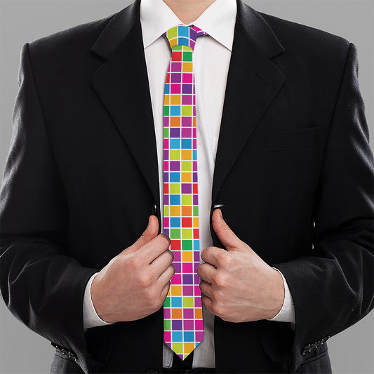 Rainbow Squares Pattern Print Necktie