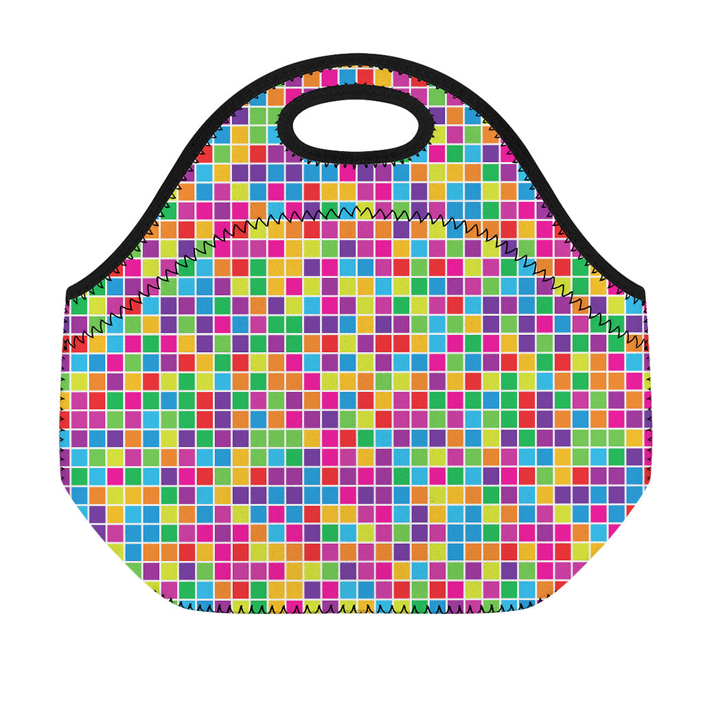 Rainbow Squares Pattern Print Neoprene Lunch Bag