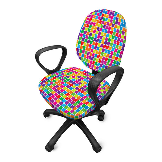 Rainbow Squares Pattern Print Office Chair Cover