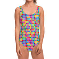 Rainbow Squares Pattern Print One Piece Swimsuit