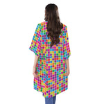 Rainbow Squares Pattern Print Open Front Beach Cover Up