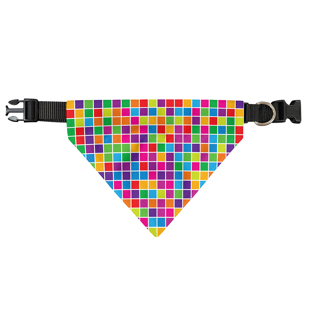 Rainbow Squares Pattern Print Over The Collar Dog Bandana