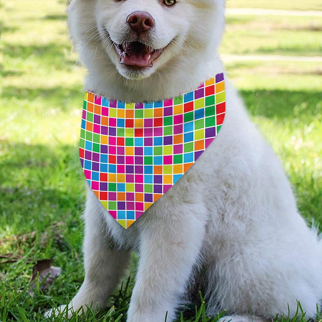 Rainbow Squares Pattern Print Over The Collar Dog Bandana