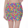 Rainbow Squares Pattern Print Pencil Mini Skirt