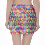 Rainbow Squares Pattern Print Pencil Mini Skirt