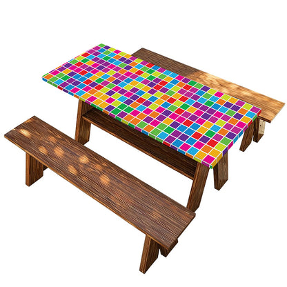 Rainbow Squares Pattern Print Picnic Table Cover