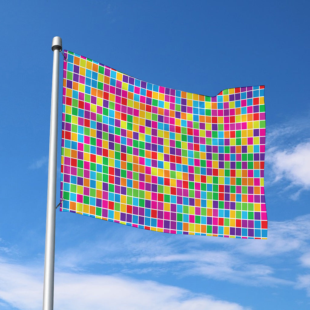 Rainbow Squares Pattern Print Polyester Flag