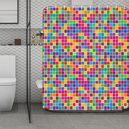 Rainbow Squares Pattern Print Polyester Shower Curtain