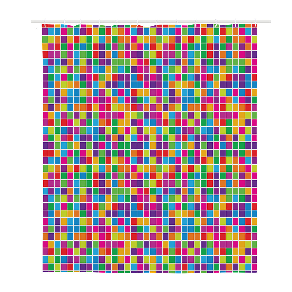 Rainbow Squares Pattern Print Polyester Shower Curtain