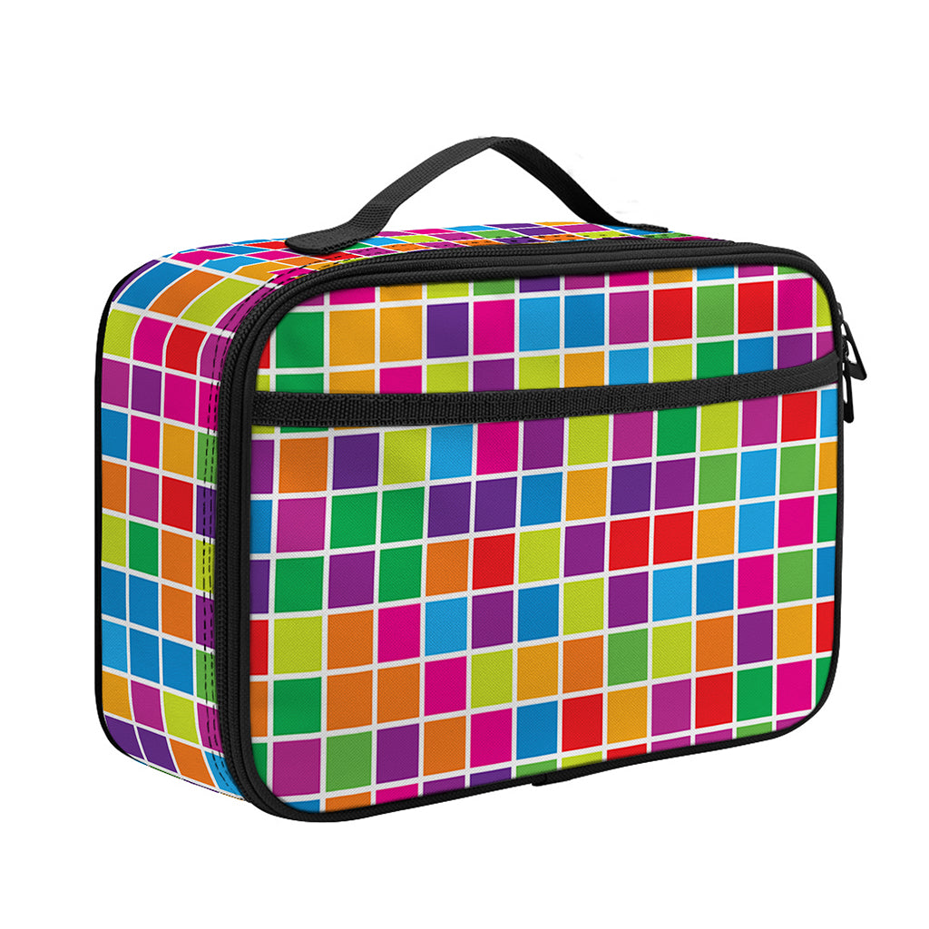 Rainbow Squares Pattern Print Portable Lunch Bag