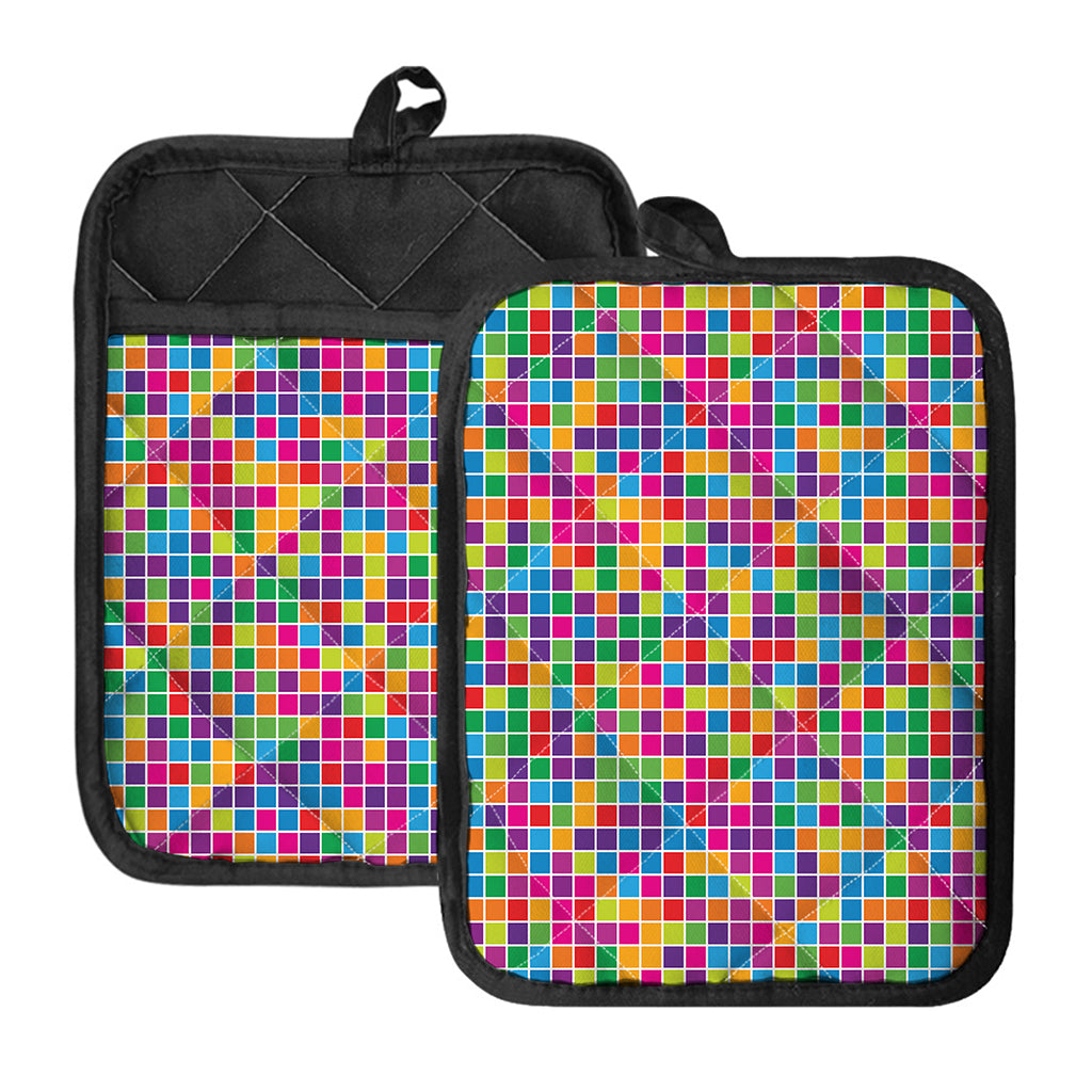 Rainbow Squares Pattern Print Pot Holders With Pocket