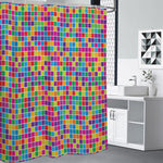 Rainbow Squares Pattern Print Premium Shower Curtain