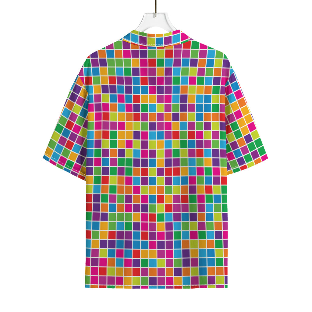Rainbow Squares Pattern Print Rayon Hawaiian Shirt