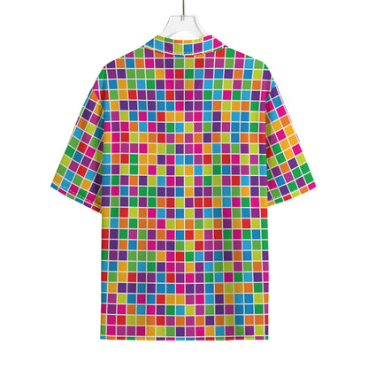 Rainbow Squares Pattern Print Rayon Hawaiian Shirt