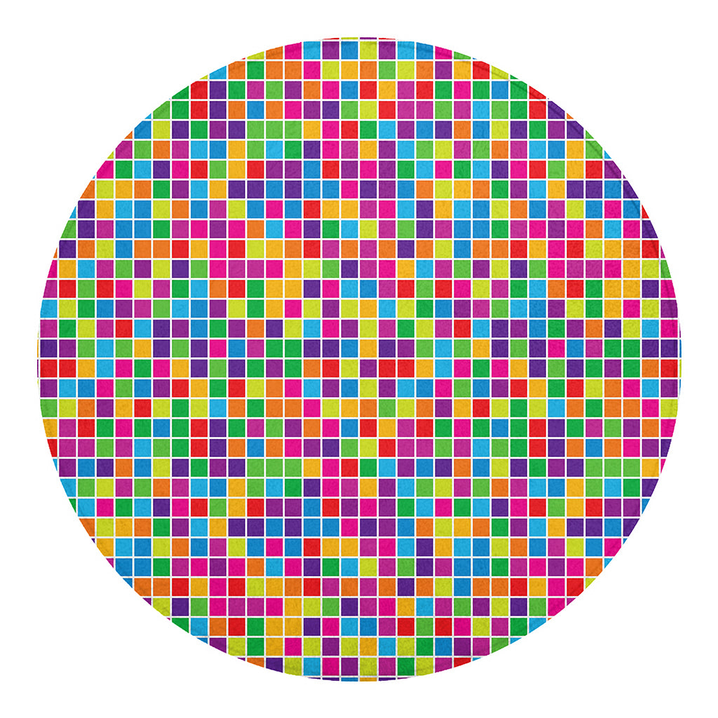 Rainbow Squares Pattern Print Round Blanket