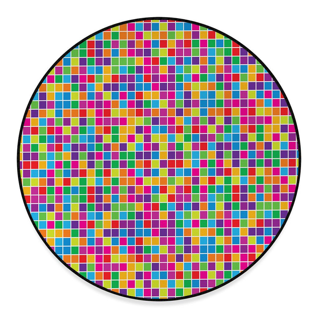 Rainbow Squares Pattern Print Round Floor Mat