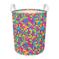 Rainbow Squares Pattern Print Round Laundry Basket