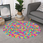 Rainbow Squares Pattern Print Round Rug