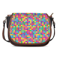Rainbow Squares Pattern Print Saddle Bag