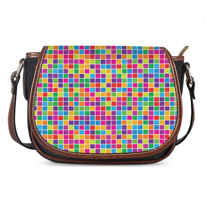 Rainbow Squares Pattern Print Saddle Bag