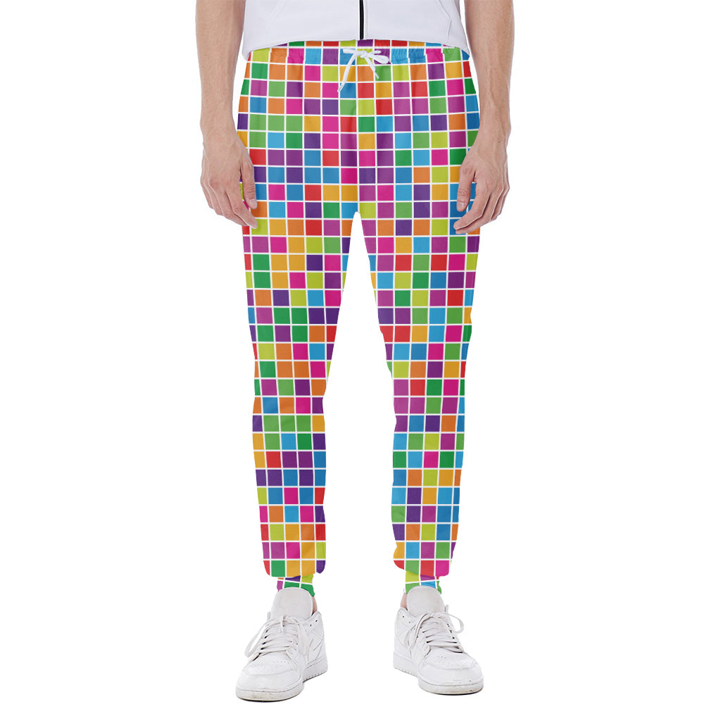 Rainbow Squares Pattern Print Scuba Joggers