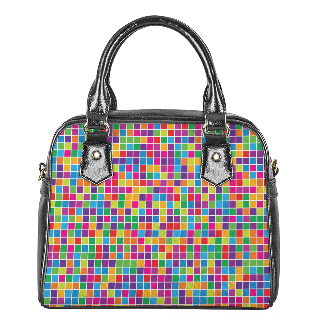 Rainbow Squares Pattern Print Shoulder Handbag