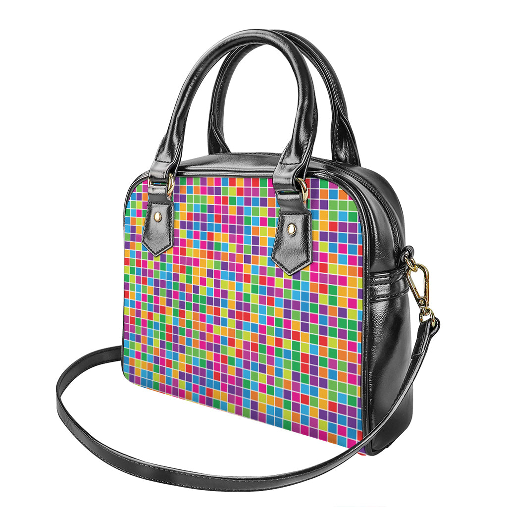 Rainbow Squares Pattern Print Shoulder Handbag