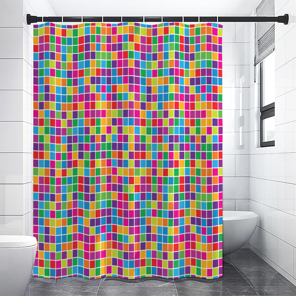 Rainbow Squares Pattern Print Shower Curtain