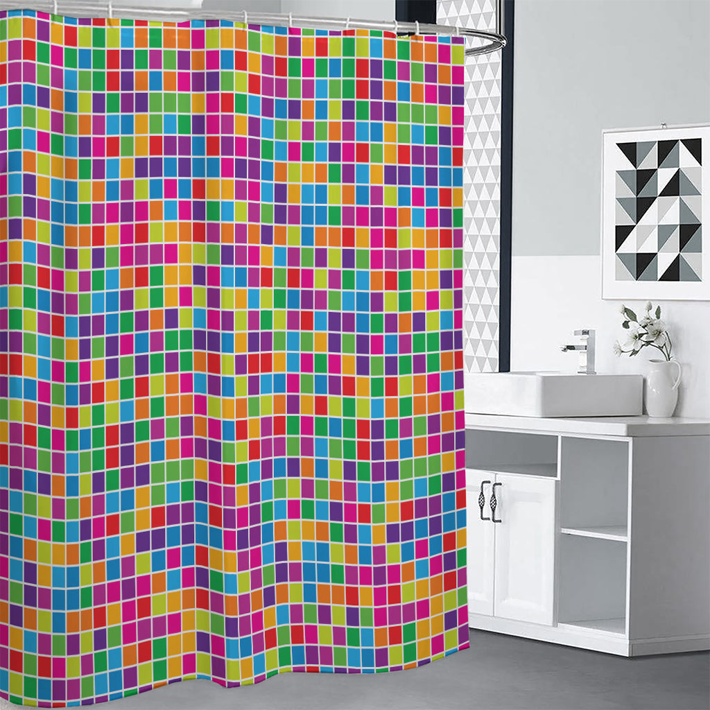 Rainbow Squares Pattern Print Shower Curtain