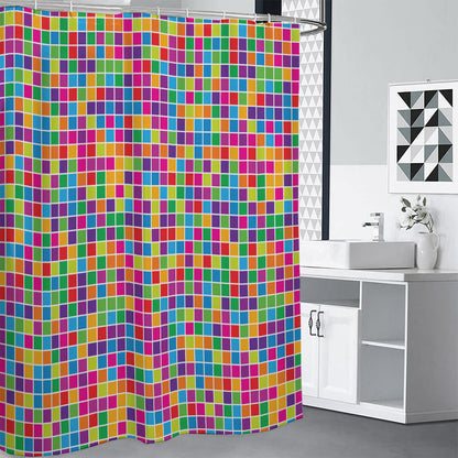 Rainbow Squares Pattern Print Shower Curtain