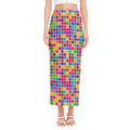 Rainbow Squares Pattern Print Side Slit Maxi Skirt