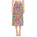 Rainbow Squares Pattern Print Side Slit Midi Skirt